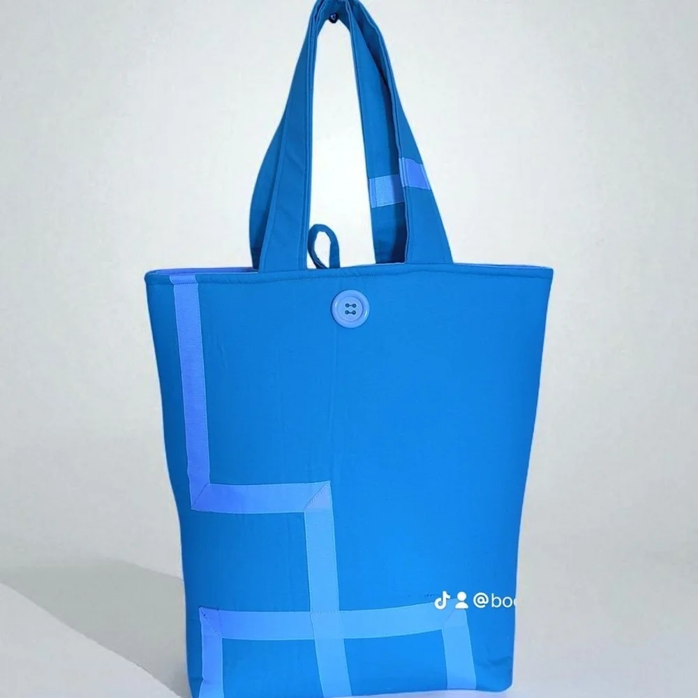 Elegant Blue Tote Bag with Button Detail